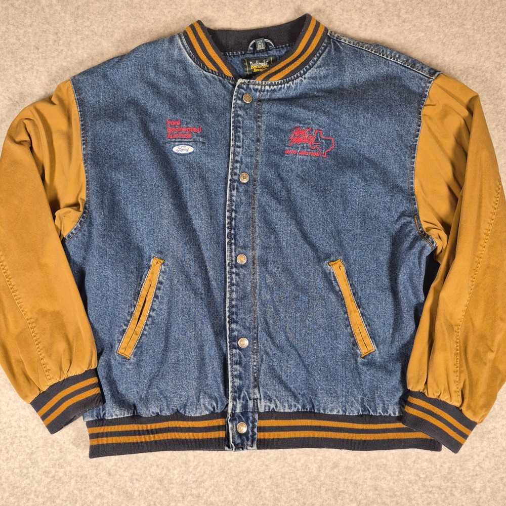 Vintage Dunbrooke Varsity Jacket Mens XL Blue Denim Ford Fort Worth Auto Auction